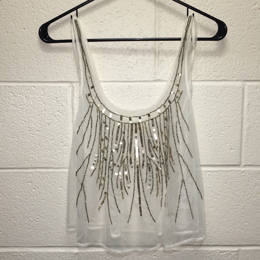 NEW w/o TAGS - Sheer Embellished Mesh Top
